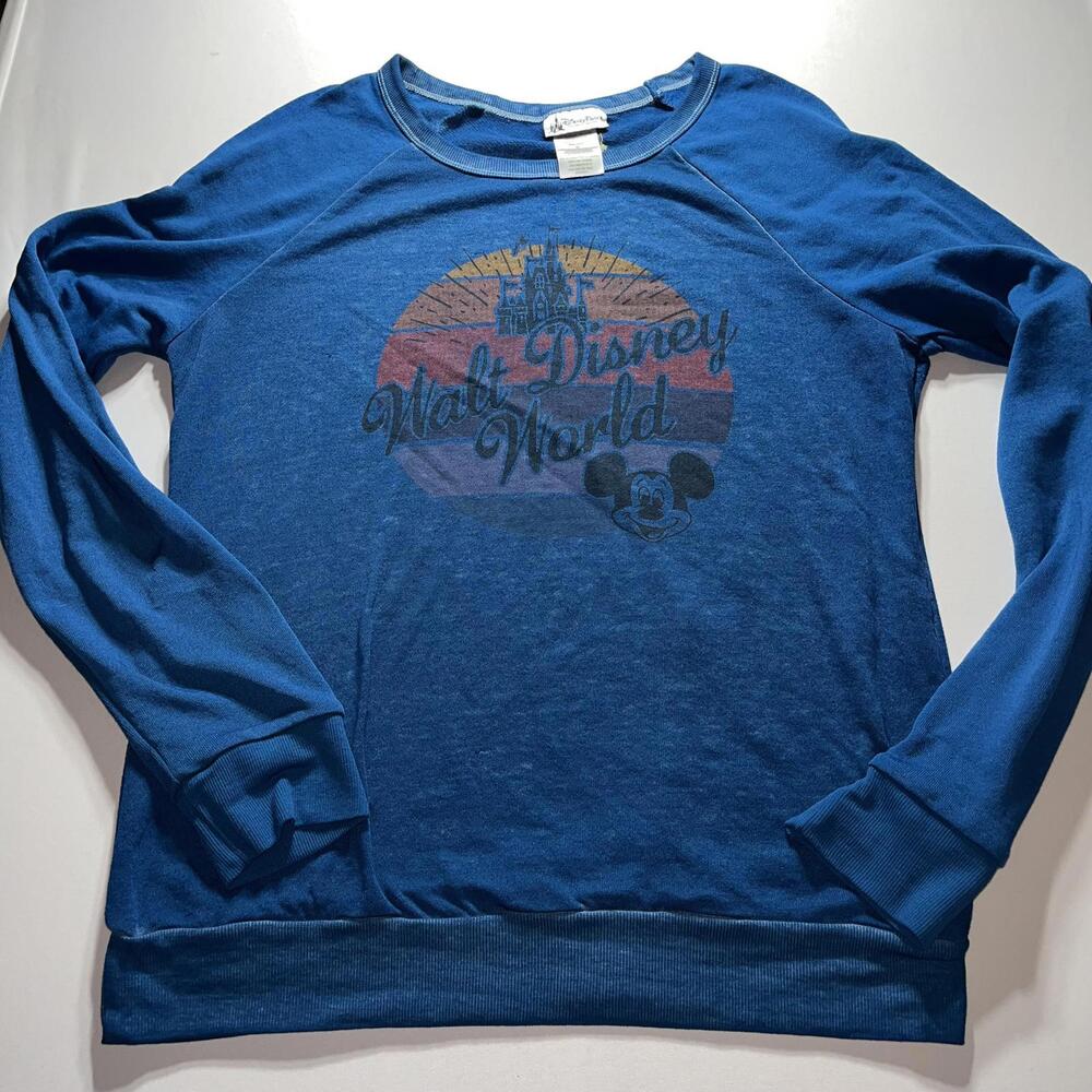 Walt Disney World Sweatshirt Women's Size Large Blue with Retro Graphic 1971